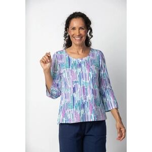 Habitat Womens Swing Top Abstract Print 3/4 Sleeve Purple Size XL Artsy